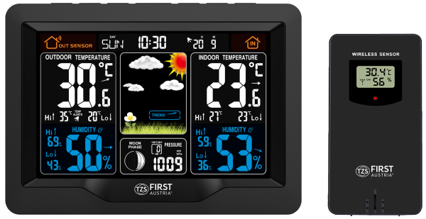 WEATHER STATION, TEMP. IN & OUTDOOR, HYGRO, BARO, MOON